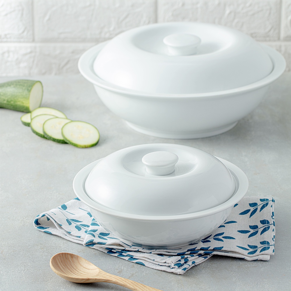 Âu số Long Phương - Liễn đựng cơm bằng sứ trắng cao cấp - Độ rộng từ 19.9cm đến 28.6 cm