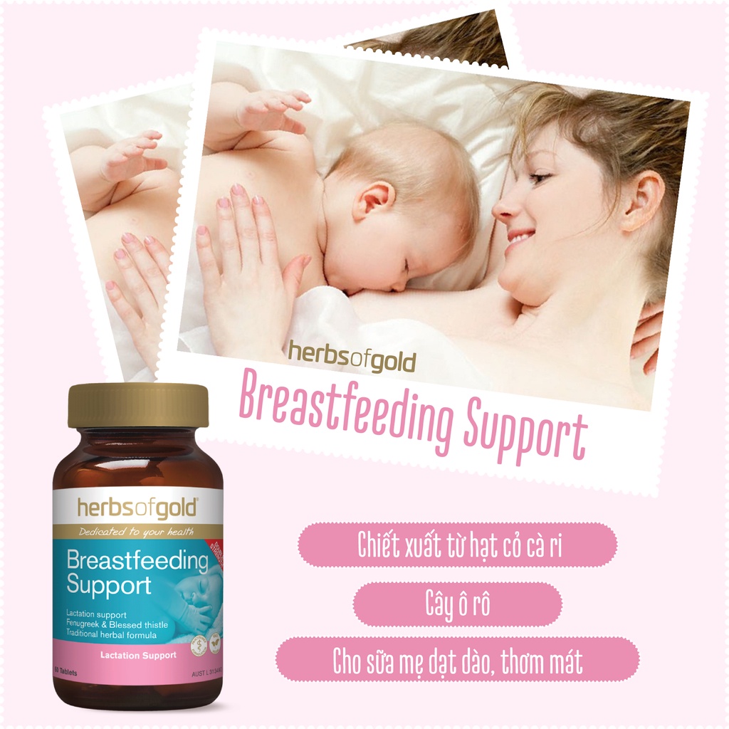 [Hàng chuẩn Úc] Viên uống lợi sữa Herbs of gold breastfeeding support 60 viên của Úc