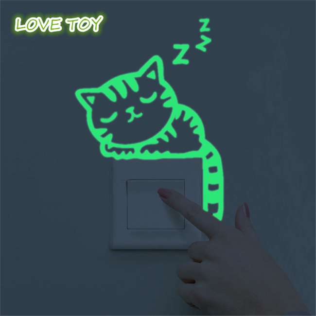 Nkodok Waterproof Luminous  Switch  Sticker Cartoon Cute Cats Dogs Pattern Decorative Wall Decals For Children Room