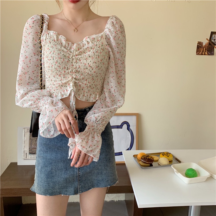 Áo Kiểu Cổ Vuông Hở Vai Thời Trang Mùa Thu Phong Cách Hàn Quốc Cho Nữ