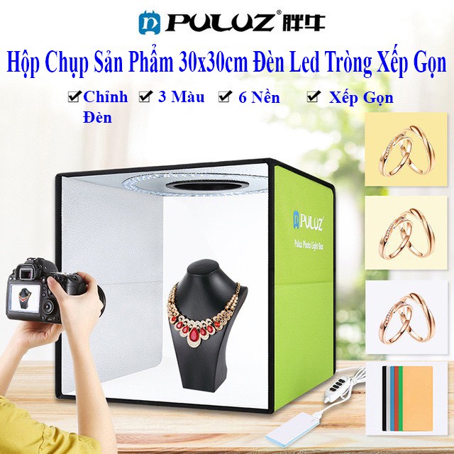 [PGshop] Hộp Chụp Sản Phẩm PULUZ 30x30 cm Có 3 Màu Đèn Led Siêu Sáng + Tặng kèm 6 phông nền PGshop