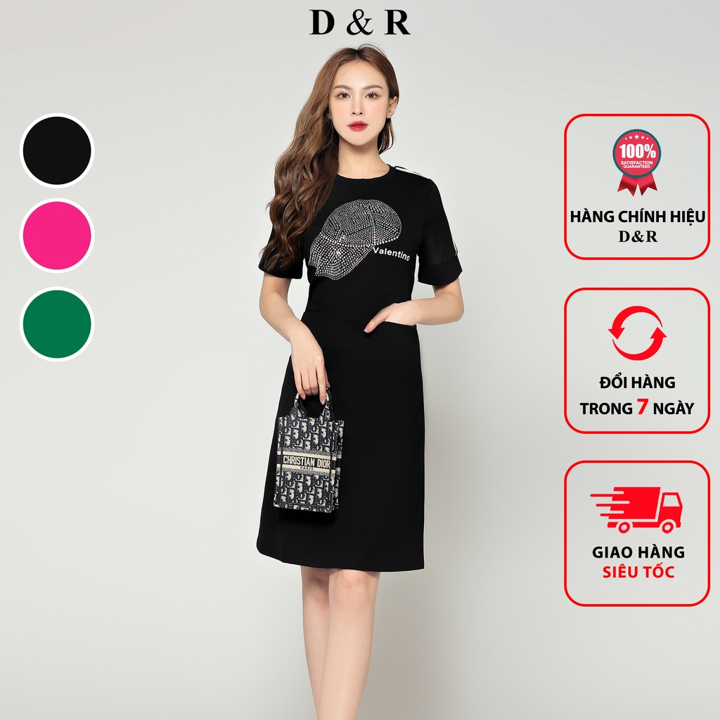 Đầm thun suông bigsize họa tiết mũ đính đá Quảng Châu cao cấp thương hiệu thời trang D&R D205