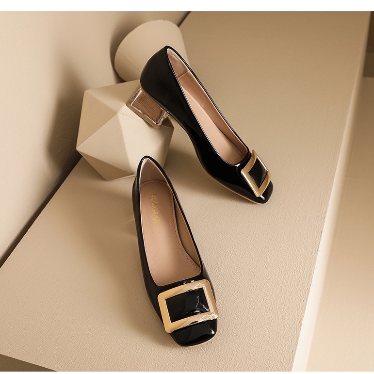 Giày Cao Gót Mũi Vuông Phong Cách Retro Hàn Quốc Size 32 33 34