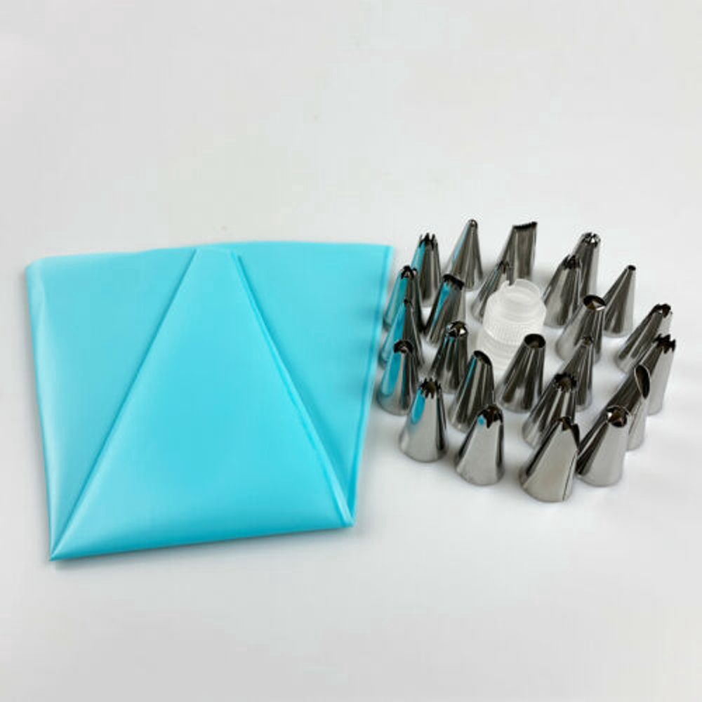 Set 6 Hoặc 24 Đuôi Bơm Kem Trang Trí Bánh Bằng Silicone Và Thép Không Gỉ Tiện Dụng