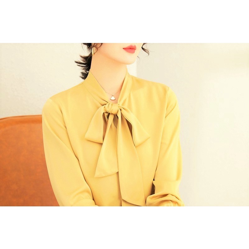 Áo Sơ Mi Kiểu Công Sở Đẹp CHIPY Tay Dài Cổ Thắt Nơ Vàng Chất Lụa Cao Cấp From Rộng Hàn Quốc Ulzzang Vintage A1V | BigBuy360 - bigbuy360.vn