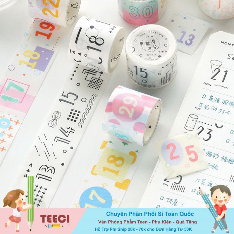 Băng Keo Dính Washi Tape DIY In Hình Chữ Số Trang Trí Sổ Tay Nhật Kí Khay Đựng Bút Teeci664