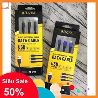 Cáp 3 in 1 lightning, type-c, micro usb dây dù siêu bền genshai kl-301 - hàng chính hãng.