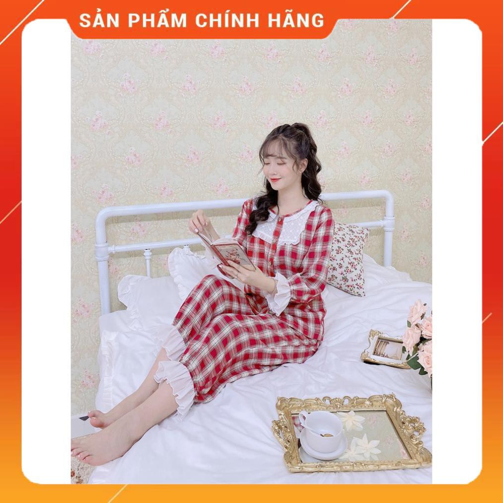 Bộ đồ kẻ phối ren áo dài quần dài chất liệu vải thô 3 màu K4 LAVOMEE