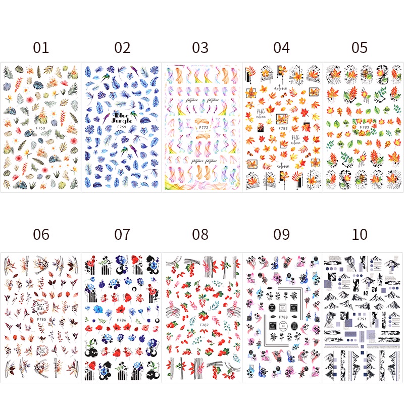 UR SUGAR Miếng dán trang trí móng tay họa tiết hoa lá 3D DIY thời thượng