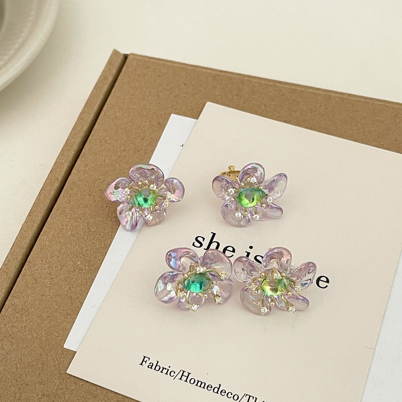 Khuyên Tai Đính Đá Zircon Màu Tím Thiết Kế Nhiều Lớp Mẫu Mới Phong Cách Pháp Cho Nữ