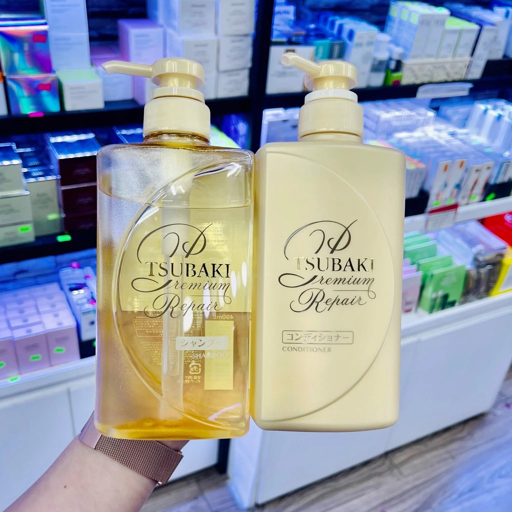 Dầu Gội/Xả Phục Hồi Tóc Hư Tồn Không Chứa Silicon TSUBAKI Premium Repair Vàng 490ml