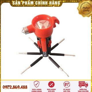 Búa thoát hiểm trên xe ô tô kèm đèn pin và tua vít đa năng