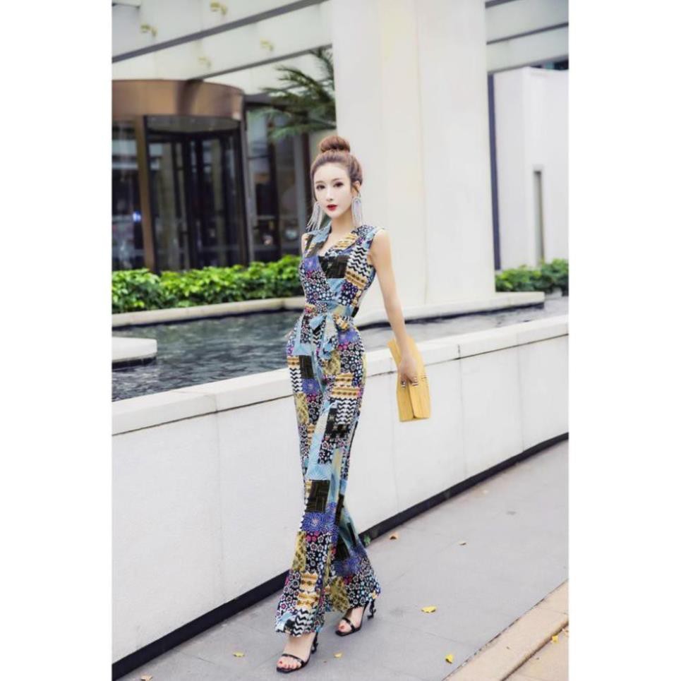 Bộ Đồ Bay Áo Liền Quần Dáng Dài Phối Nơ Eo - Jumsuit Lụa Nhập Cao Cấp Quần Dài Phối Màu Siêu Xinh