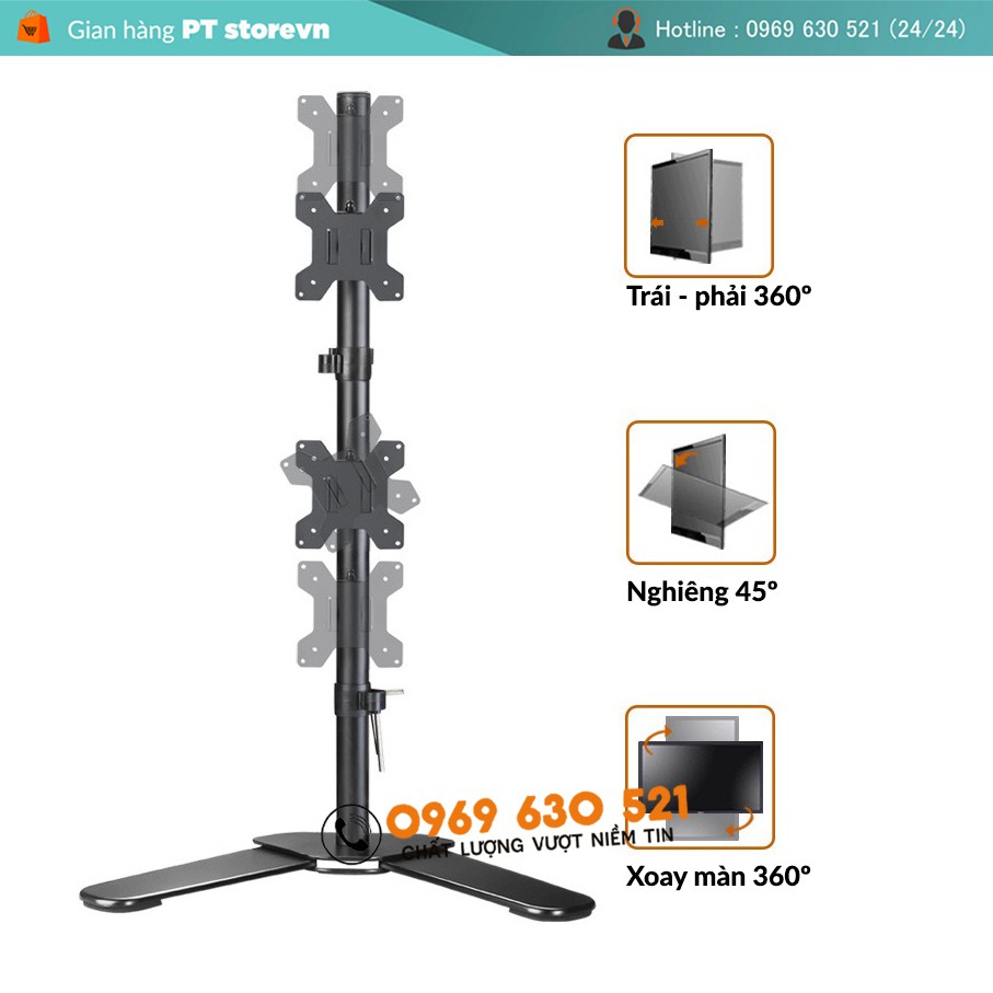 Giá Treo Màn Hình  - Giá Treo 2 Màn Hình 17-27 Inch Thiết Kế Chân Để Bàn - Xếp Màn Trên / Dưới - Xoay Màn 360 M073