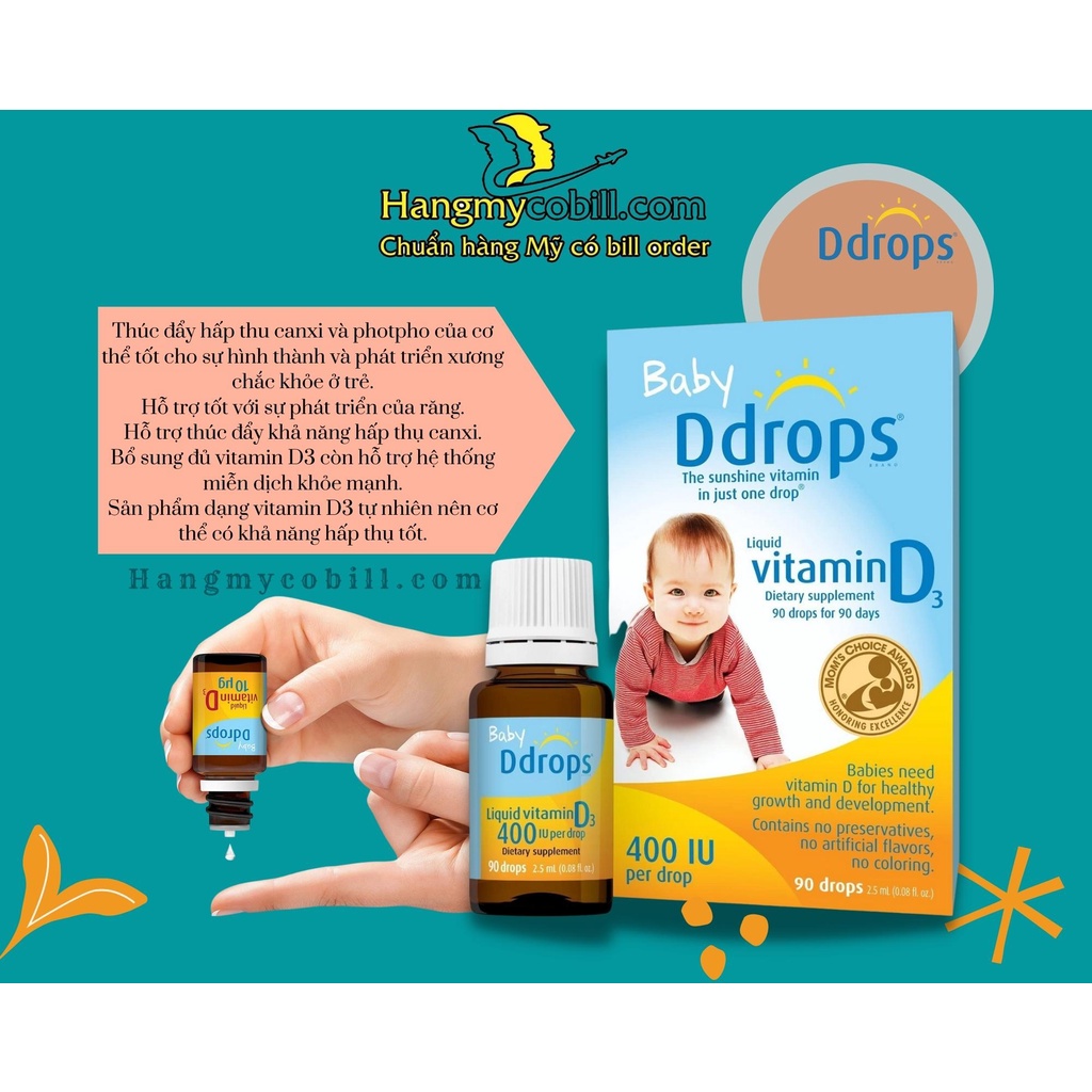 (có bill nhập) Vitamin D3 Baby Ddrops Mỹ cho bé 0-12 tuổi