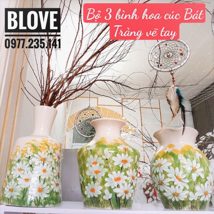 Quà tặng cao cấp,Bình hoa cúc vẽ tay thủ công , Gốm sứ bát tràng tráng men lạnh, Trang trí nhà cửa,decor