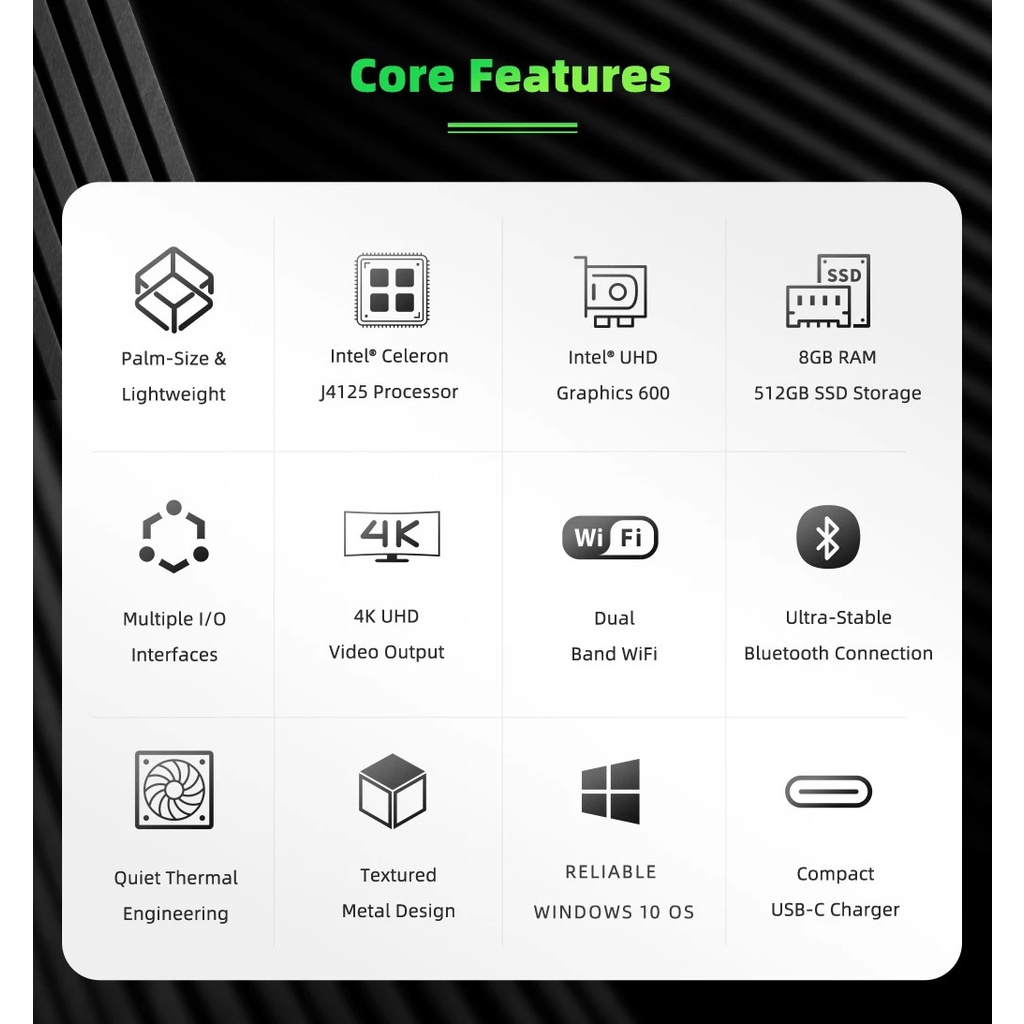 Mini PC. Máy tính để bàn mini GMK siêu nhỏ 4 Nhân 2.0GHz đến 2.7GHz 8GB RAM 120G SSD M.2 Đồ họa Intel HD 600 | BigBuy360 - bigbuy360.vn