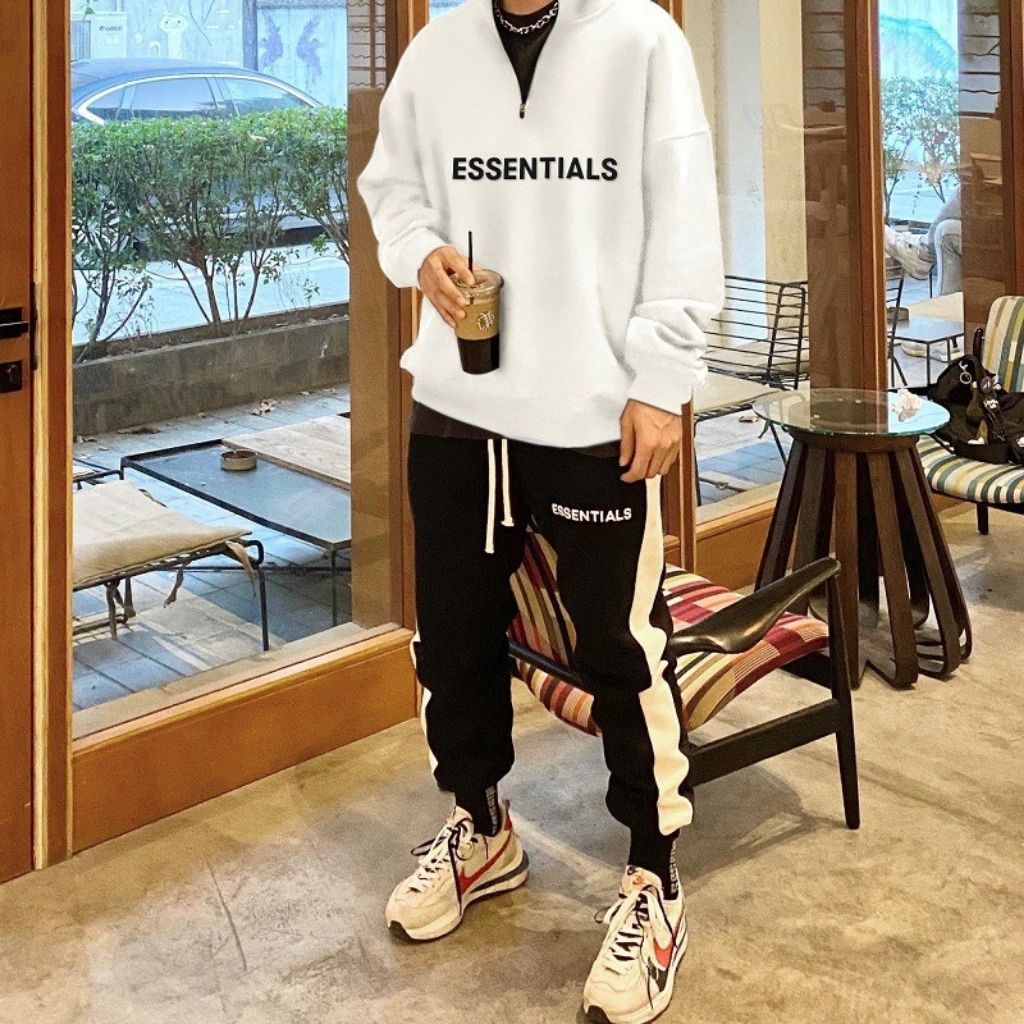 Áo Sweater Nam Nữ Form rộng CHUMI kéo khóa cổ in chữ nổi Essentials phong cách năng động, Streetwear AN209