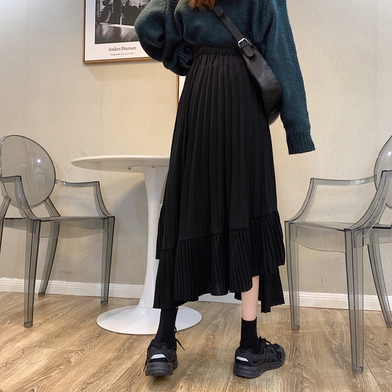 Chân váy midi nữ dáng dài retro 2021, Chân váy uzzlang hàn quốc xếp li đuôi cá,vạt lệch màu đen hồng kem du lich công sở | BigBuy360 - bigbuy360.vn