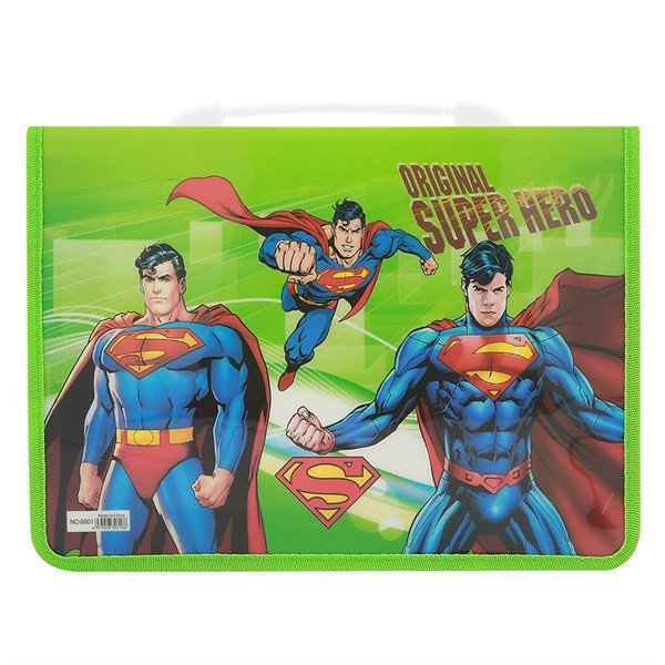 Combo Cặp Học Sinh 2 Ngăn Và Thước Nhựa - Hình Superhero - Xanh Lá