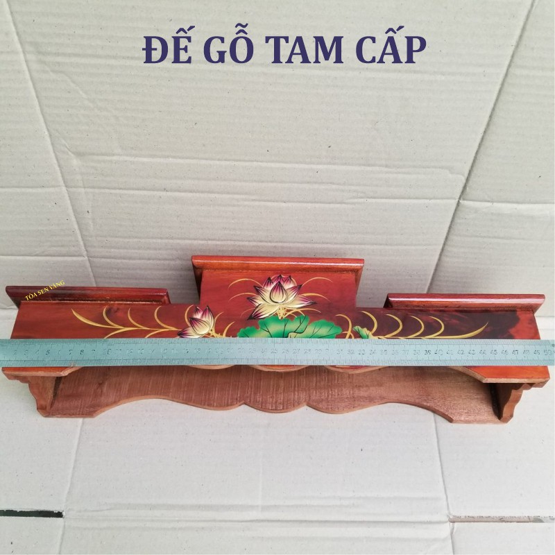 Đế Tam Cấp - Đôn Gỗ Tam Cấp, Đế Gỗ Tràm Bông Vàng, có nhiều kích thước. Trang trí hoa sen nổi