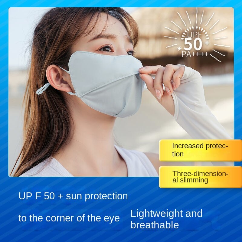 Khẩu Trang Chống Nắng Toàn Diện Bằng Lụa Lạnh Bảo Vệ Mắt Khỏi Tia UV Có Thể Giặt Được