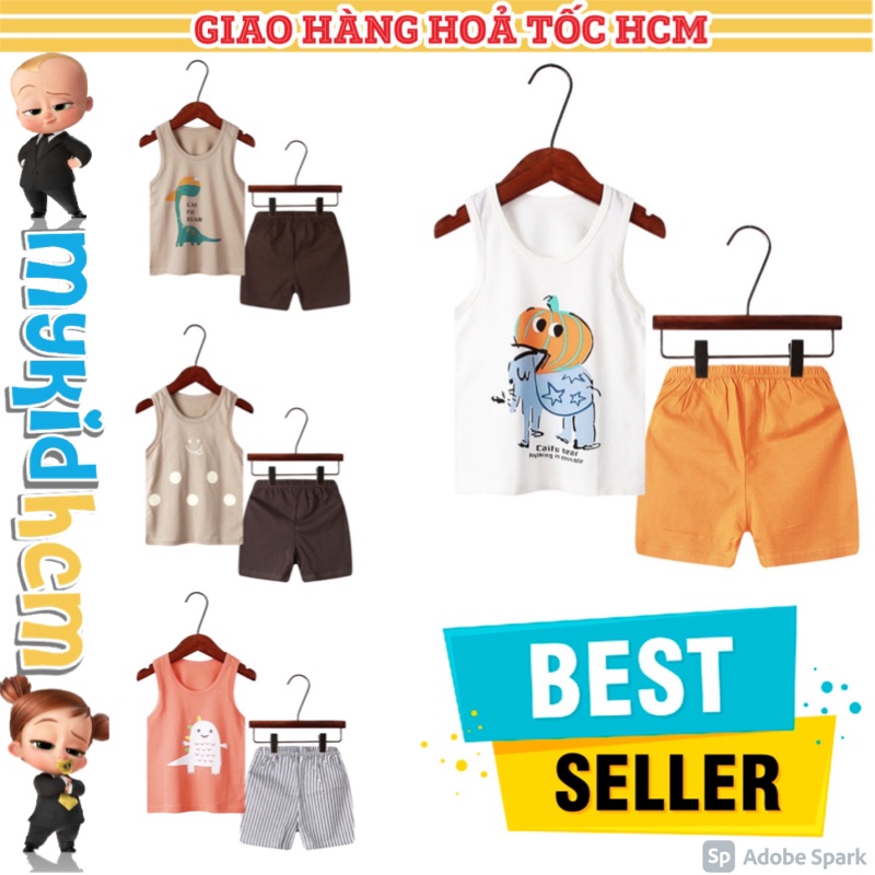 [NEW COLLECTION 2022] Đồ Bộ quần áo trẻ em ba lỗ mùa hè in hình BÍ ĐỎ CAM KHỦNG LONG