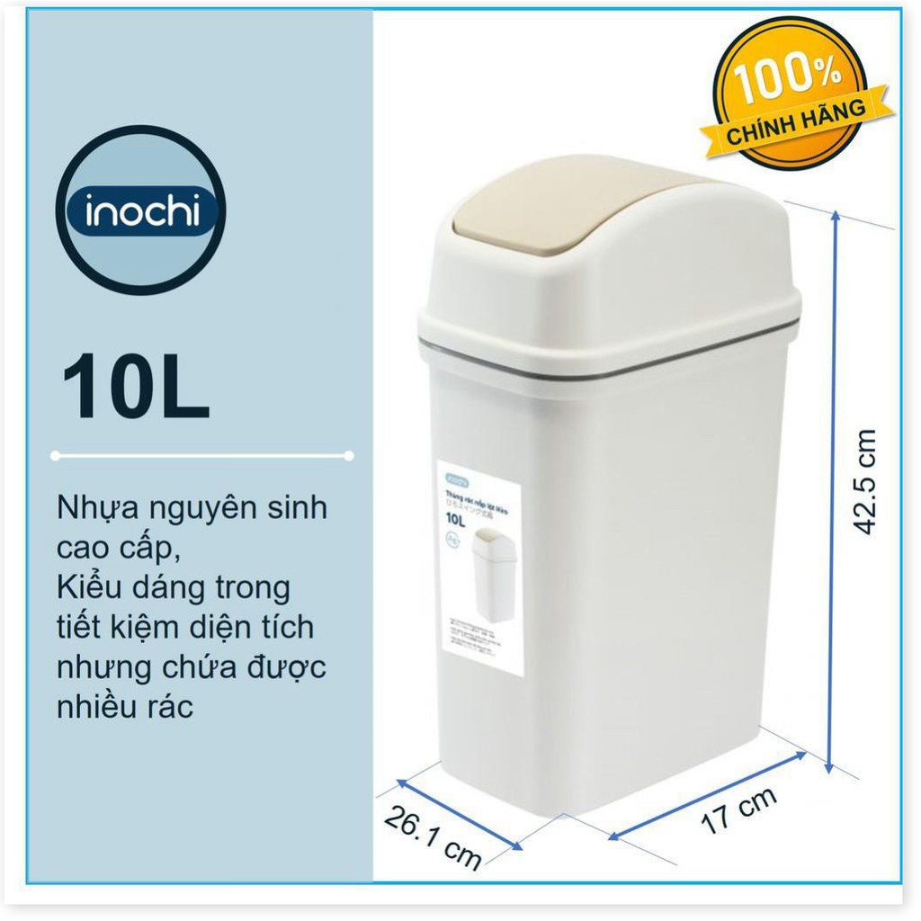 Thùng Rác Nhựa Nắp Lật Inochi 10 Lít Rất Đẹp Làm Sọt Rác Văn Phòng, Khách Sạn, Đựng Rác Gia Đình, Để Bàn Trong Nhà