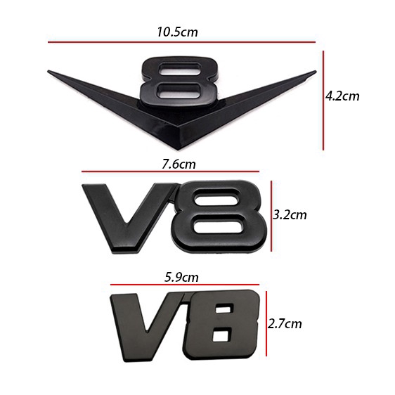 Miếng dán logo kim loại kiểu chữ V6 V8 gắn lưới tản nhiệt xe hơi