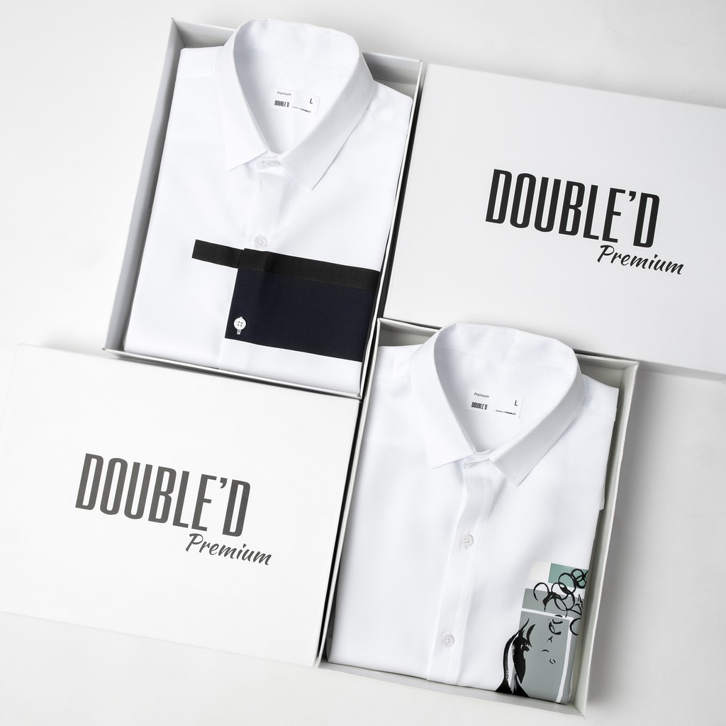 Áo sơ mi nam Double'D màu trắng họa tiết ngực SIN01