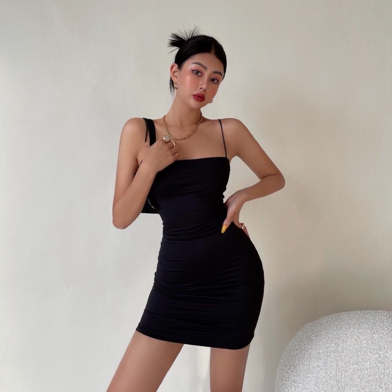 Váy Đầm Body Sexy Đầm Dáng Ôm 2 Dây Hở Lưng Dự Tiệc Màu Đen Chất Len Tăm  Gợi Cảm Giá Rẻ - Mati House
