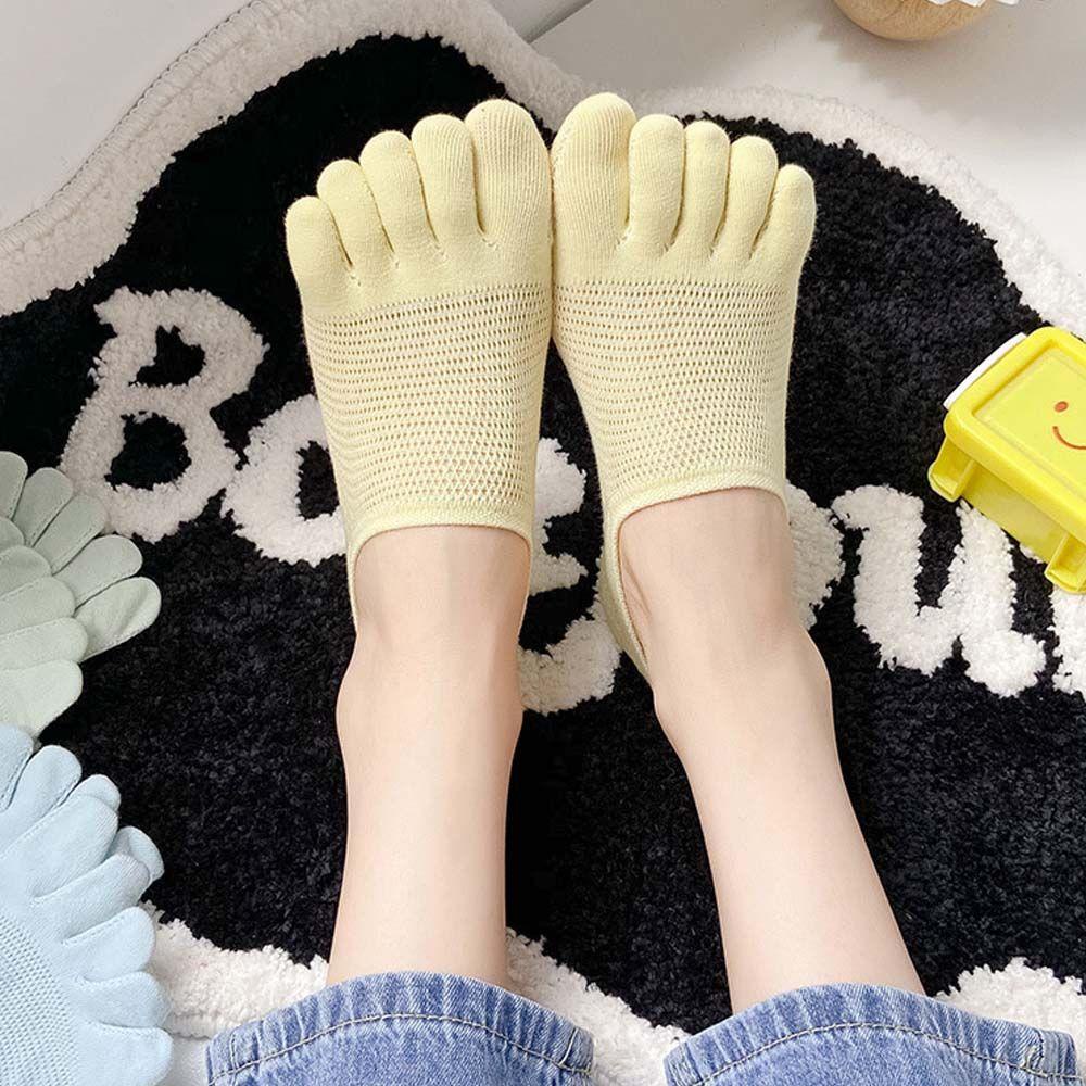 AROMA Vớ Thuyền Cotton Lưới Xỏ Năm Ngón Mềm Mại Màu Trơn Chống Trượt