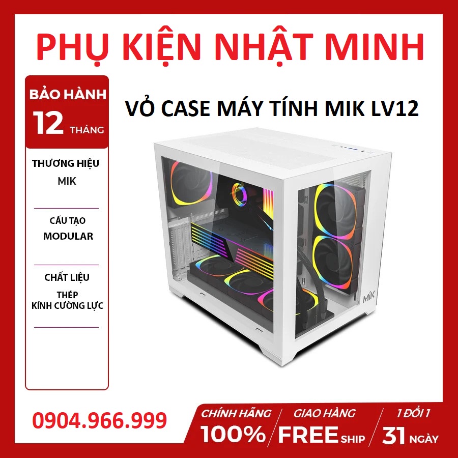 (siêu đẹp - siêu rẻ) Vỏ case máy tính MIK LV12 - BLACK /WHITE (Hỗ trợ Main iTX, mATX, ATX) Chính hãng BH 12 tháng