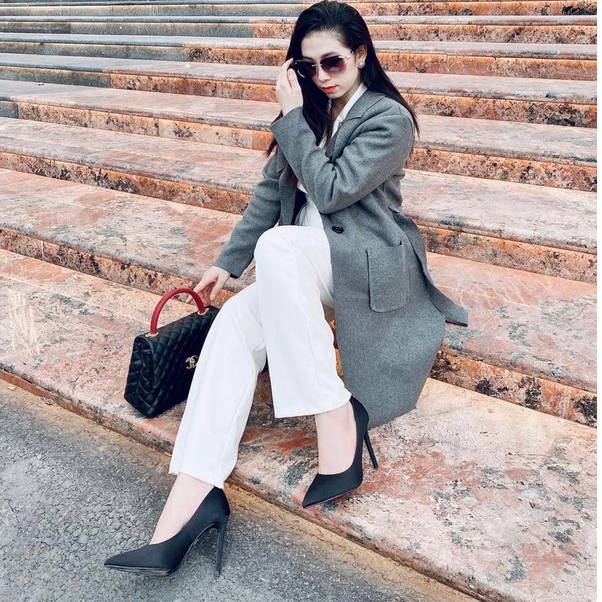 Giày cao gót mũi nhọn 10p STILETTO HADU G1018 - lụa satin cực đẹp dáng siêu sang