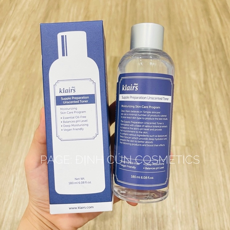 Nước hoa hồng Dear Klairs Supple Preparation Facial Toner 180ml - Hàng nhập khẩu chính hãng