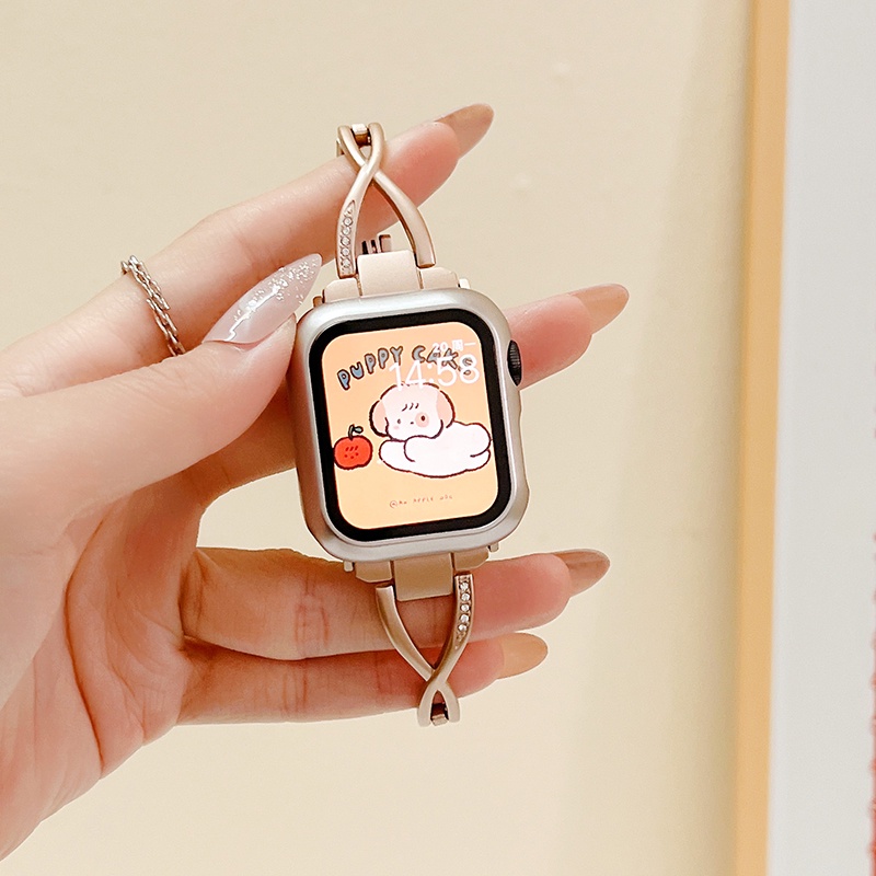 Dây Đeo Đồng Hồ Bằng Kim Loại Mỏng Nhẹ Hình Chữ X Cho iwatch serise 7 6 5 4 SE 3 2 1 45mm 41mm 40mm 44mm 42mm 38mm