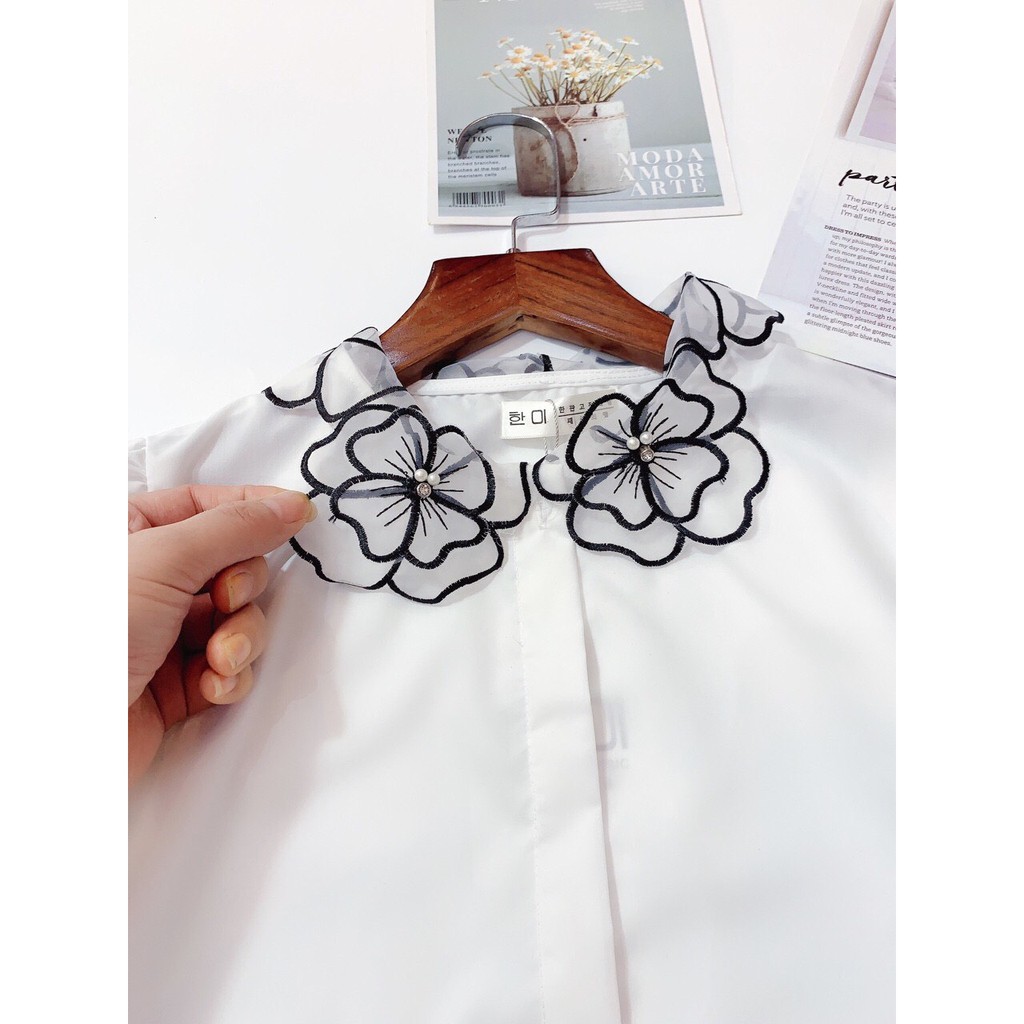 ÁO SƠ MI TRẮNG CỘC TAY CỔ HOA | BigBuy360 - bigbuy360.vn