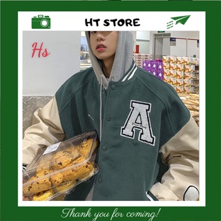 Áo khoác bomber nam nữ unisex phối tay chữ a hot trend ht store