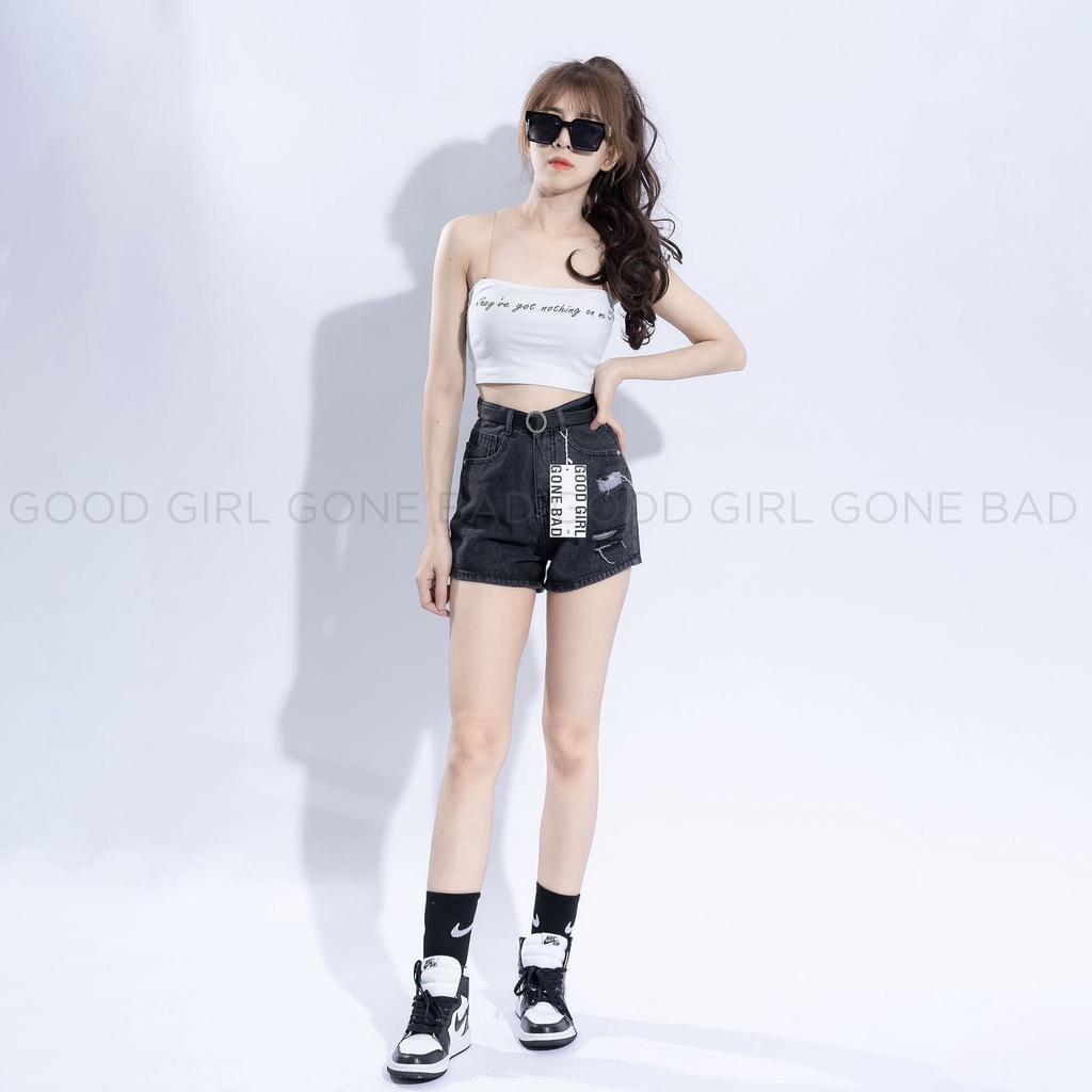 Quần Short Jean Lưng Cao Hàn Quốc Rách 2 Bên Thời Trang