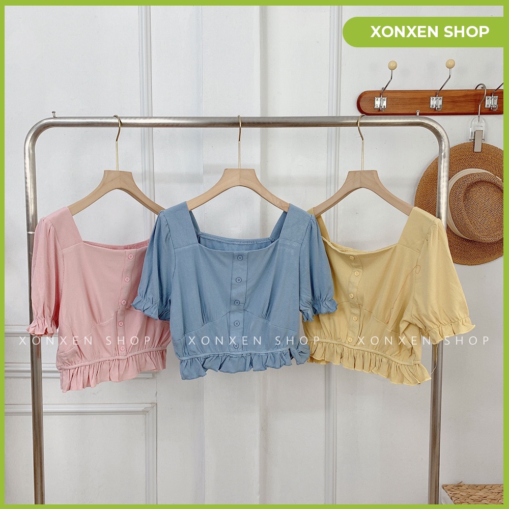 Áo kiểu croptop viền sóng form dể thương chất vải mền mịn thoáng mát XONXEN SHOP QUẢNG NGÃI freesize mã 3318 | BigBuy360 - bigbuy360.vn