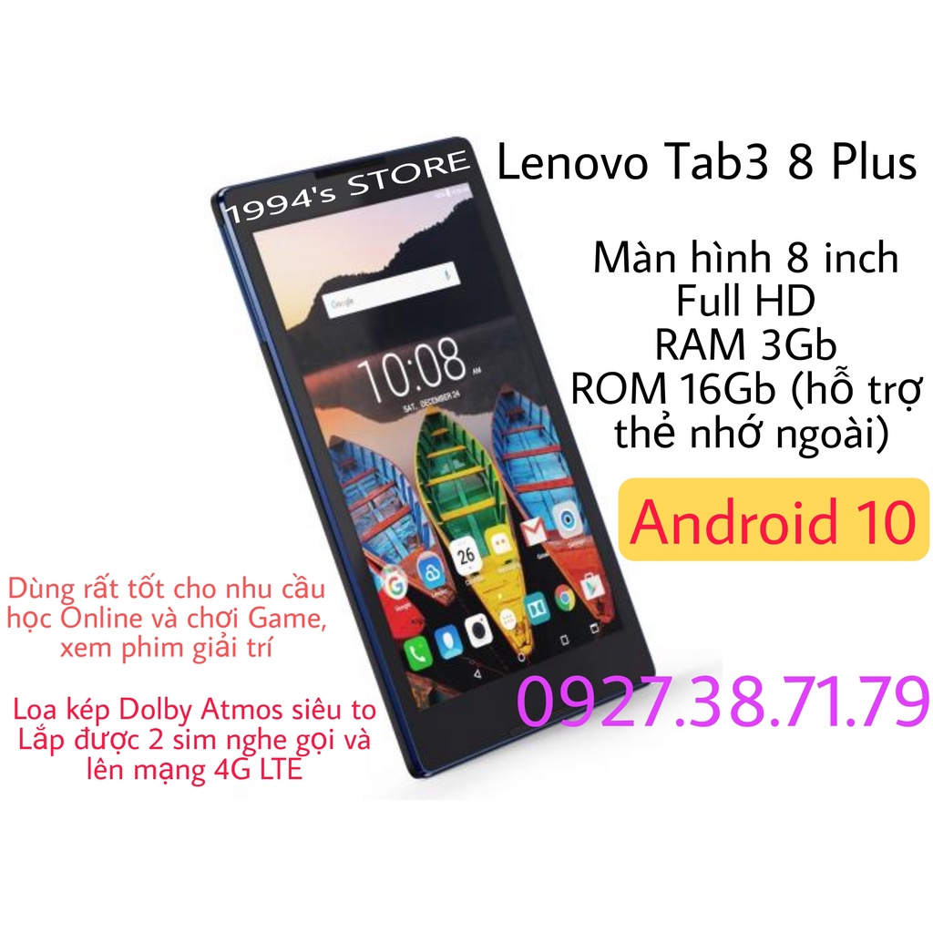 [2 Sim 4G - Học Online] Máy tính bảng Lenovo Tab3 8 Plus 8703 -  8 inch - RAM 3Gb - Loa kép Dolby Atmos - Android 10