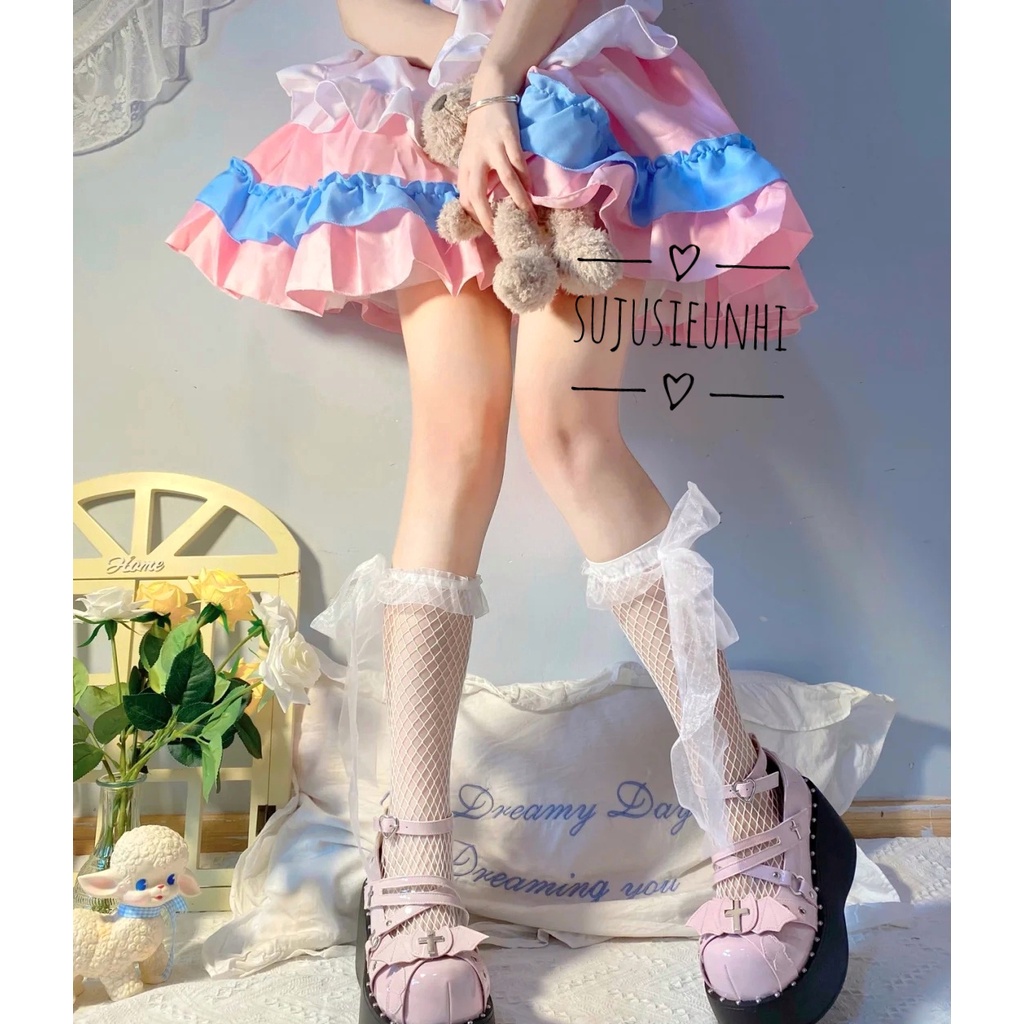 Tất vớ bắp lưới thắt nơ voan dễ thương lolita