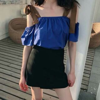 ÁO HAI DÂY BUỘC NƠ MÀU XANH