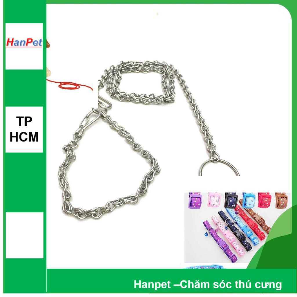 Hanpet.GV- (Size 2) Combo dây xích INOX CHỐNG GỈ 1,6m +vòng cổ chó xịn vải dù đệm- 325d (dùng cho chó 5- 15kg)