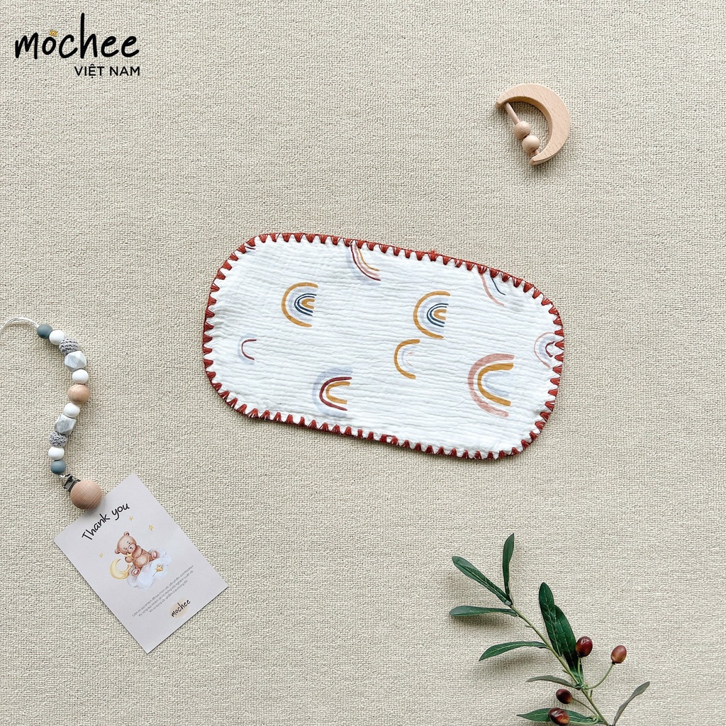 Gối xô Mochee thấm mồ hôi cho bé sơ sinh muslin hữu cơ 15x30 cm