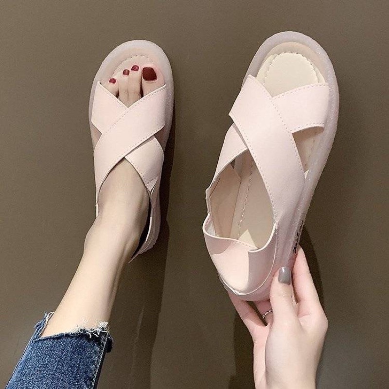Dép Xăng Đan Nữ Quai Chéo Đế Bằng Ulzzang, Giày Dép Nữ Đi Học Quảng Châu