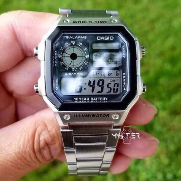 Đồng hồ nam casio AE 1200-WHD full box hiện thị điện tử máy Nhật chống nước siêu đẹp