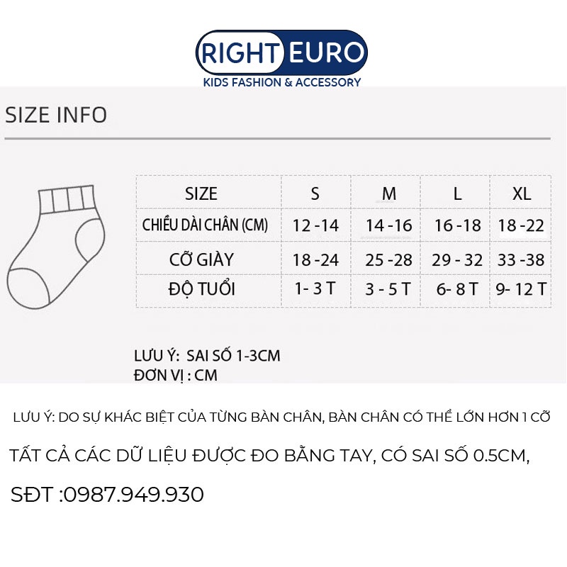 Set 5 Đôi Tất Cho Bé RIGHT EURO Cao Cấp Tất Bé Trai Cotton Co Giãn Thoáng Khí Thấm Hút Khử Mùi Rộng Rãi 067