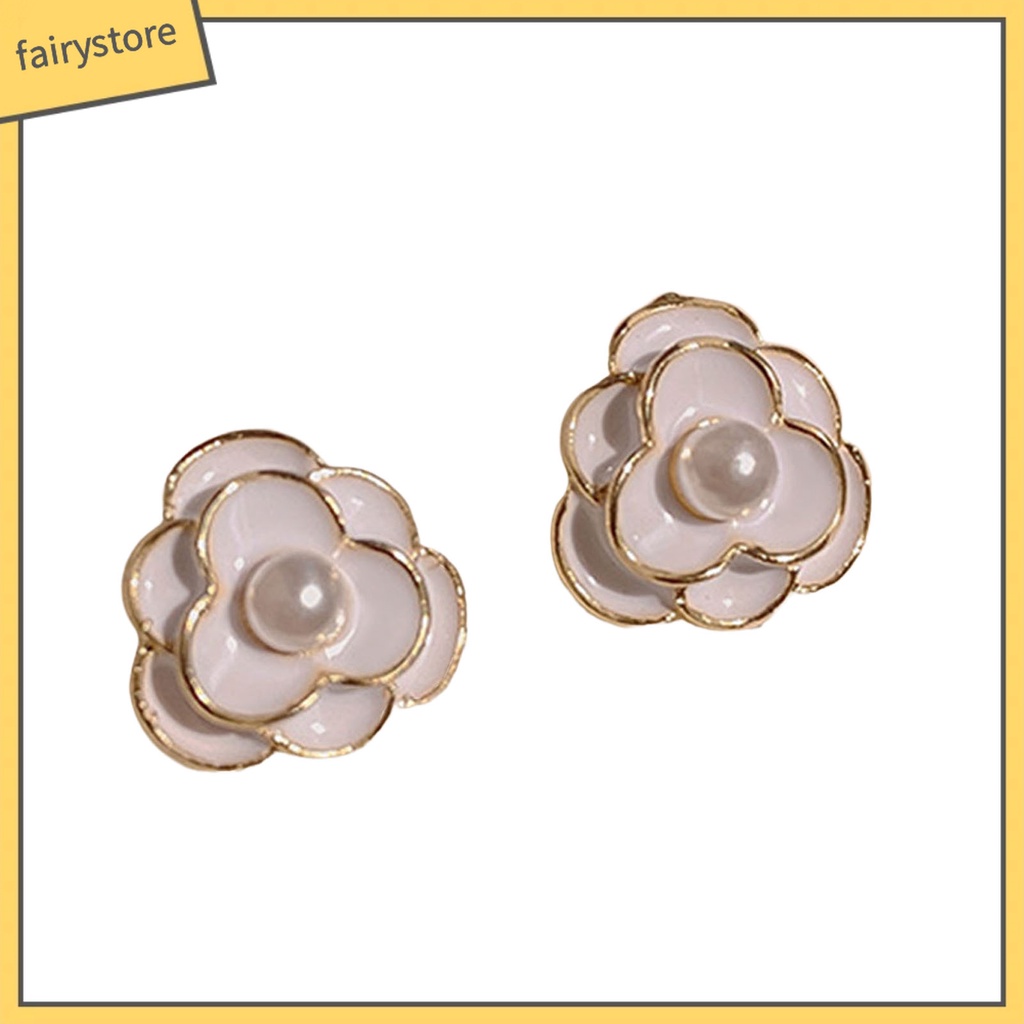 1 Đôi Bông Tai Hình Hoa Đính Ngọc Trai Giả Lấp Lánh