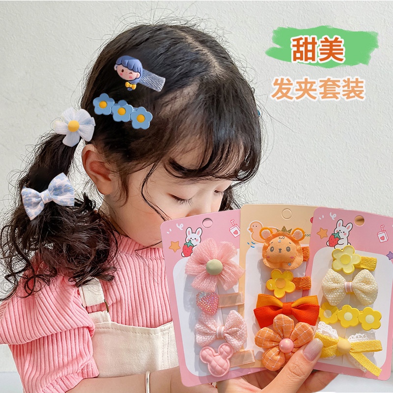 Bộ Kẹp Tóc Đính Nơ Họa Tiết Hoạt Hình Phong Cách Hàn Quốc Cho Bé Gái